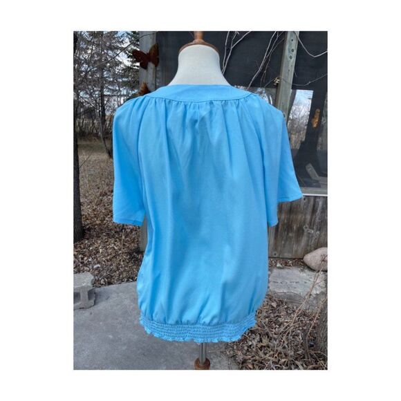 Retro Blair Blue Blouse Top Short Sleeve Raglan Sleeve Stretch Hem Sz M - Picture 6 of 7